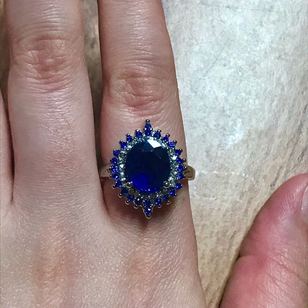 Huge Dark blue silver cocktail ring